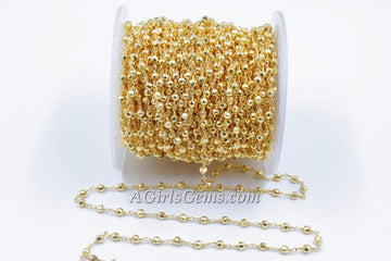 Gold Pyrite Rosary Chain, Religious Chain for Fashion Jewelry CH #505, 4 mm Faceted Natural Pyrite Rosary Beads Gold Rosary Chain